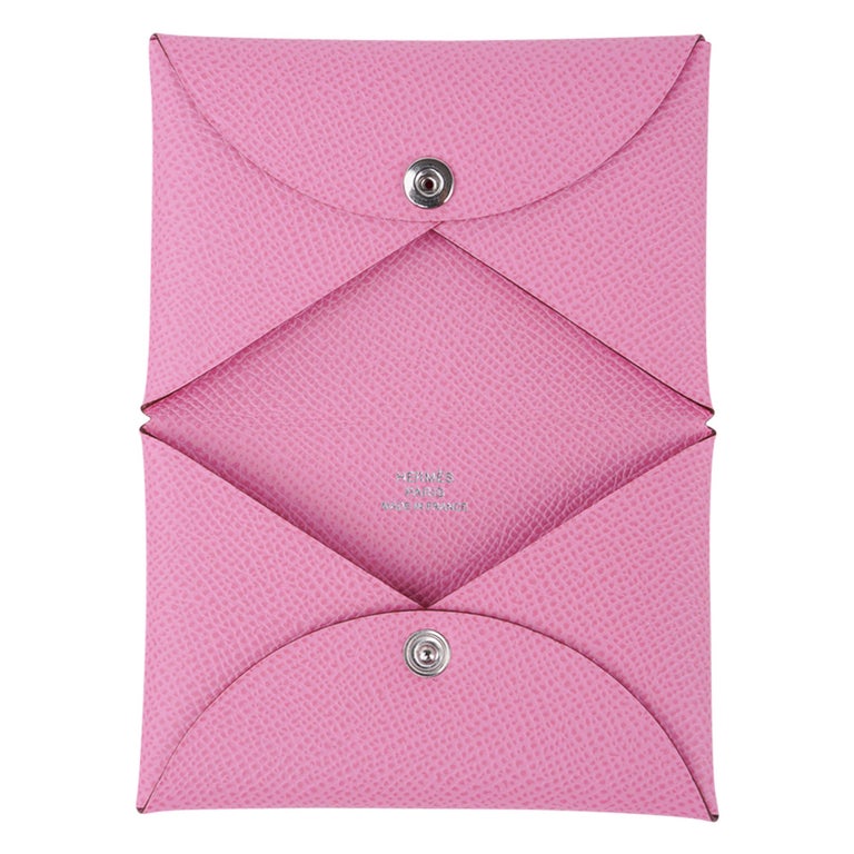Hermes Calvi Card Holder 5P Pink Epsom Leather New w/Box at