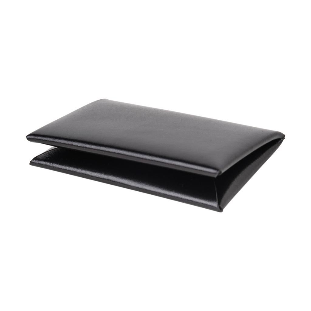Women's or Men's Hermes Calvi Card Holder Noir Box Leather Rare