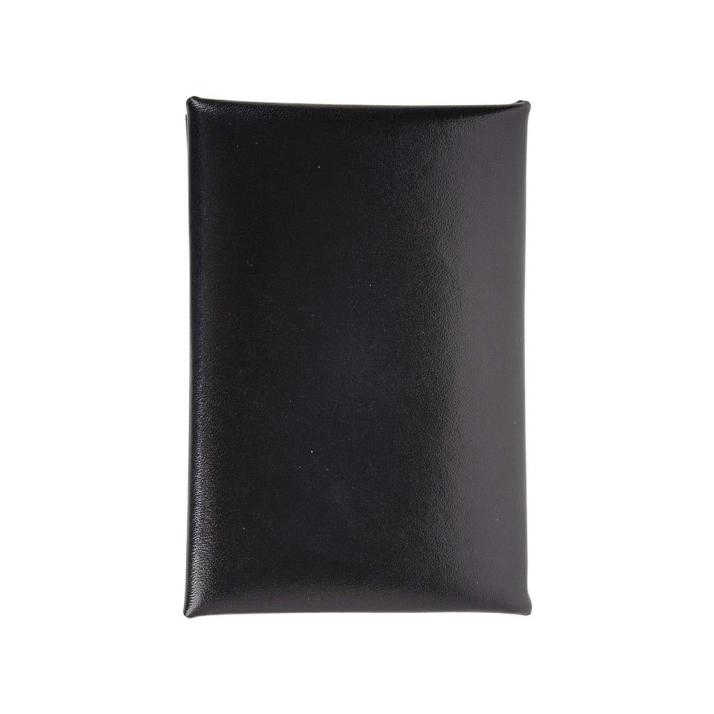 Black Hermes Calvi Card Holder Noir Box Leather Rare New w/ Box