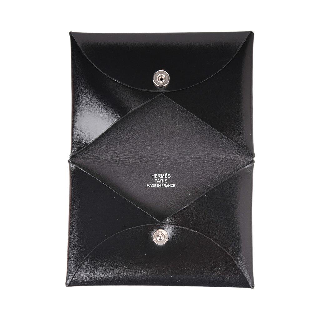 Hermes Calvi Card Holder Noir Box Leather Rare New w/ Box 1