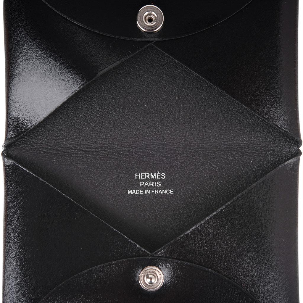 Hermes Calvi Card Holder Noir Box Leather Rare New w/ Box 2
