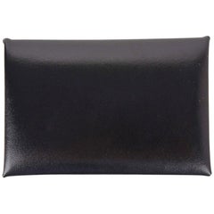 Hermes Calvi Card Holder Noir Box Leather Rare New w/ Box