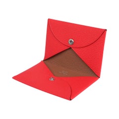 Hermes Calvi Card Holder Rose Texas / Quebracho Verso Chevre New