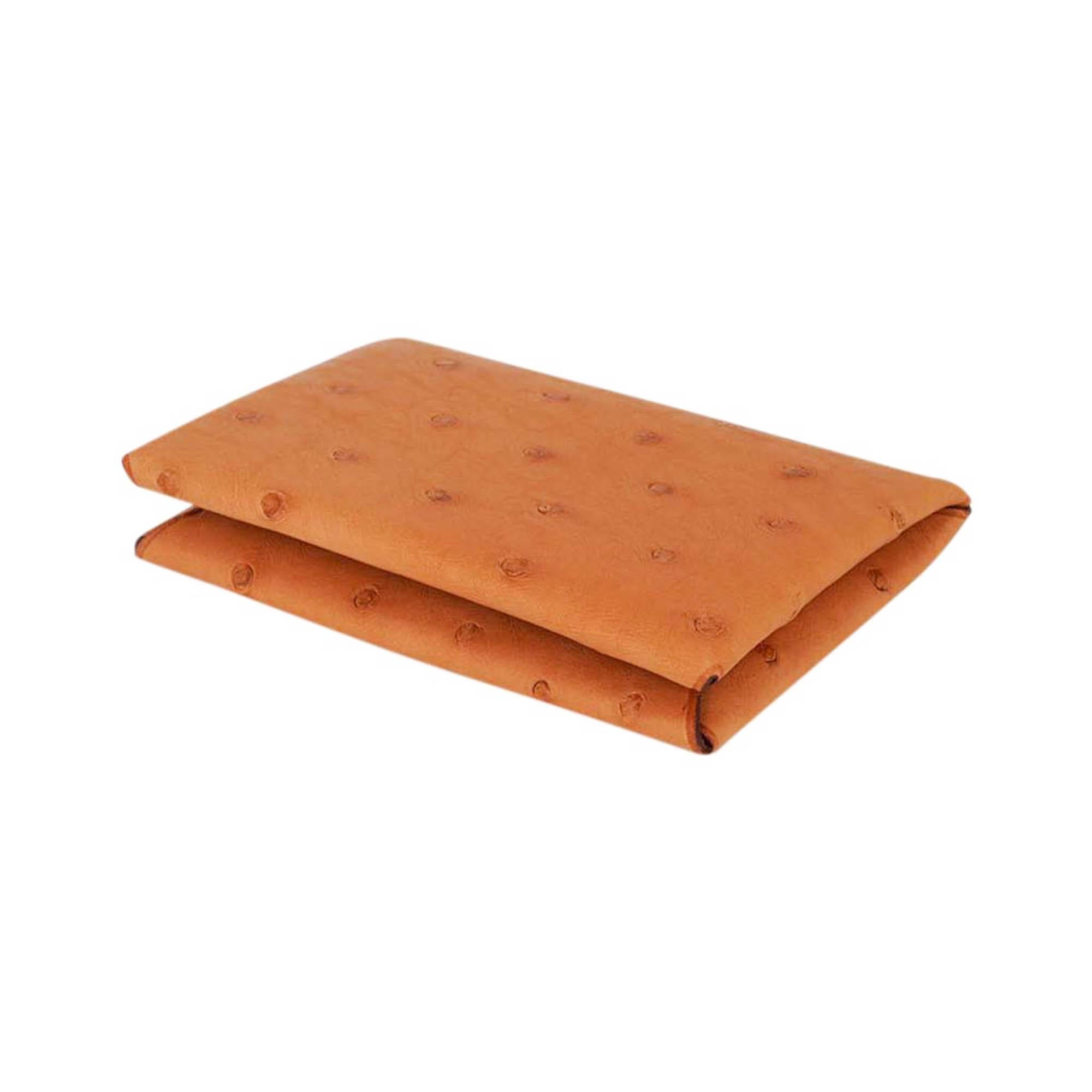 Hermes Calvi Card Holder Saffron Ostrich In New Condition In Miami, FL