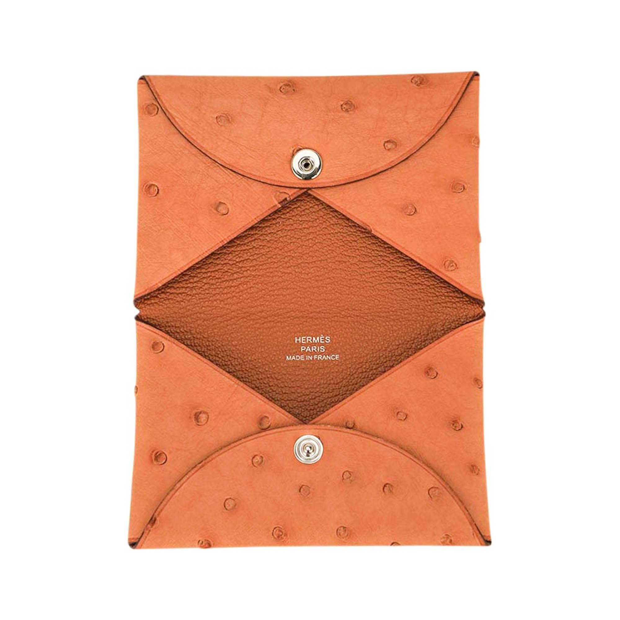Hermes Calvi Card Holder Saffron Ostrich 1