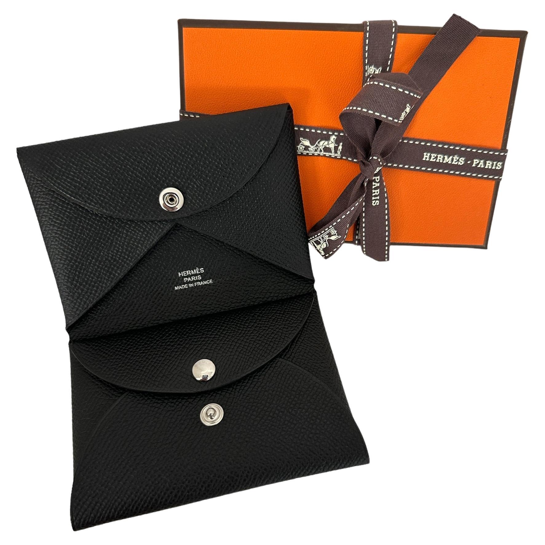 Hermes Calvi Duo Card Holder In Gold, Brown Epsom Leather, Brand New For  Sale at 1stDibs