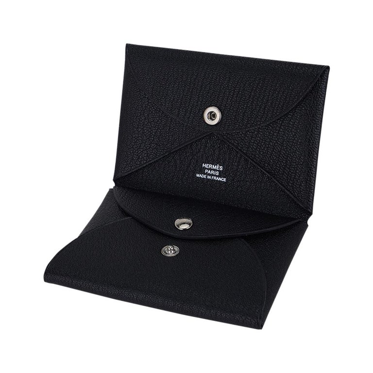 Hermes Calvi Duo Card Holder Black Chevre Leather For Sale at 1stDibs