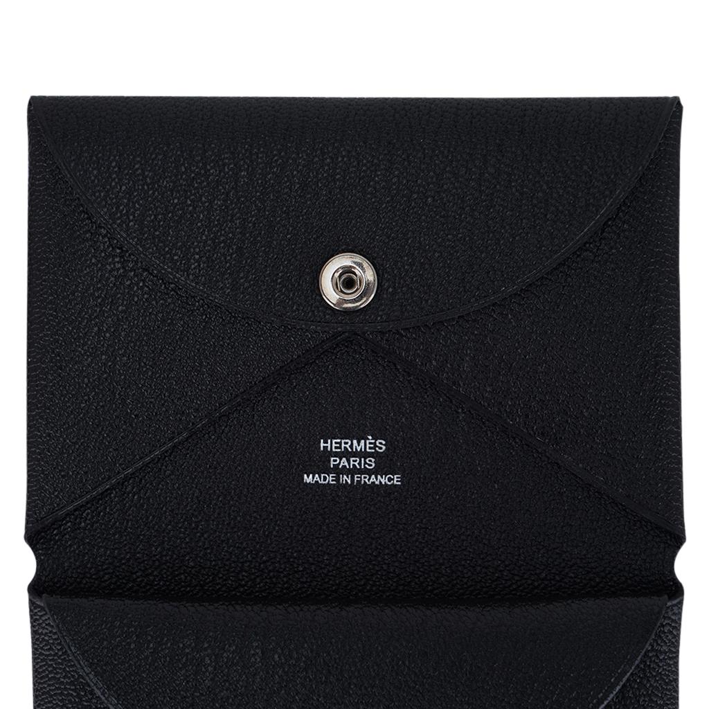 Hermes Calvi Duo Card Holder Black Chevre Leather 1