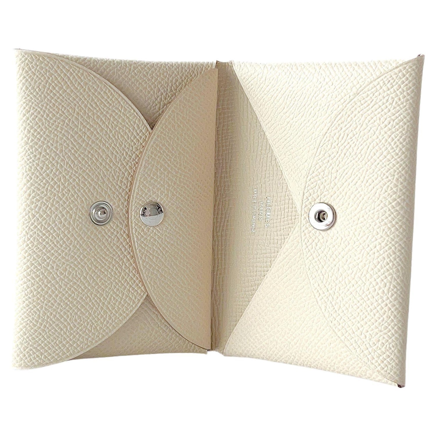 Hermes Calvi Duo Card Holder In Etoupe, Brown Epsom Leather