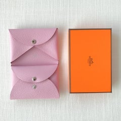 Hermes Calvi Duo Card Holder In Mauve Sylvestre, Pink Epsom Leather, Brand New