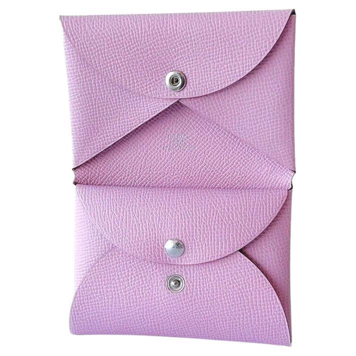 Hermes Calvi Duo Card Holder In Mauve Sylvestre, Pink Epsom Leather, Brand New