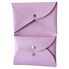 Hermes Calvi Duo Card Holder In Mauve Sylvestre, Pink Epsom Leather