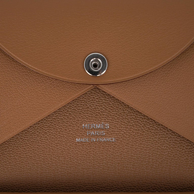 Hermes Calvi Duo Card Holder Trefle Biscuit / Blanc Swift Leather New w