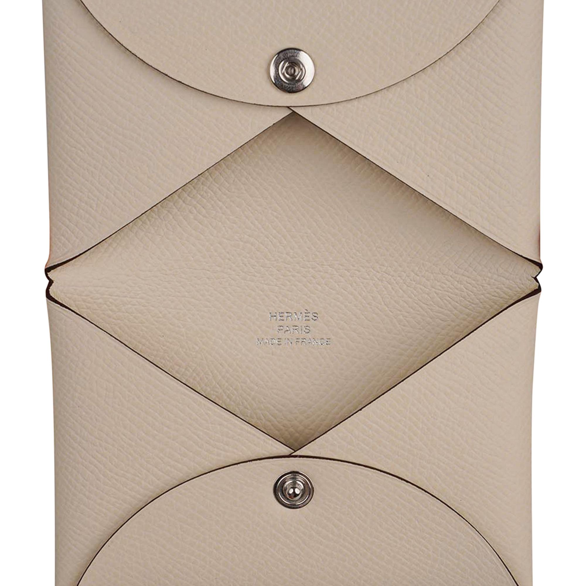 Beige Hermes Calvi Nata Card Holder Epsom Leather