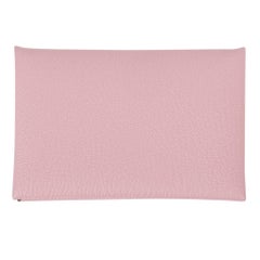 Hermes Calvi Rose Sakura Pink Chevre Leather Card Holder 