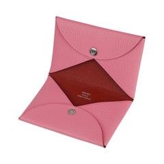 Hermes Calvi Verso Kartenetui Rose Konfetti  Mit Ziegel Chevre-Leder