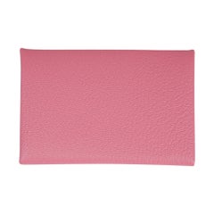 Hermes Calvi Verso Card Holder  Pink Confetti / Brick Chevre Leather New w/Box
