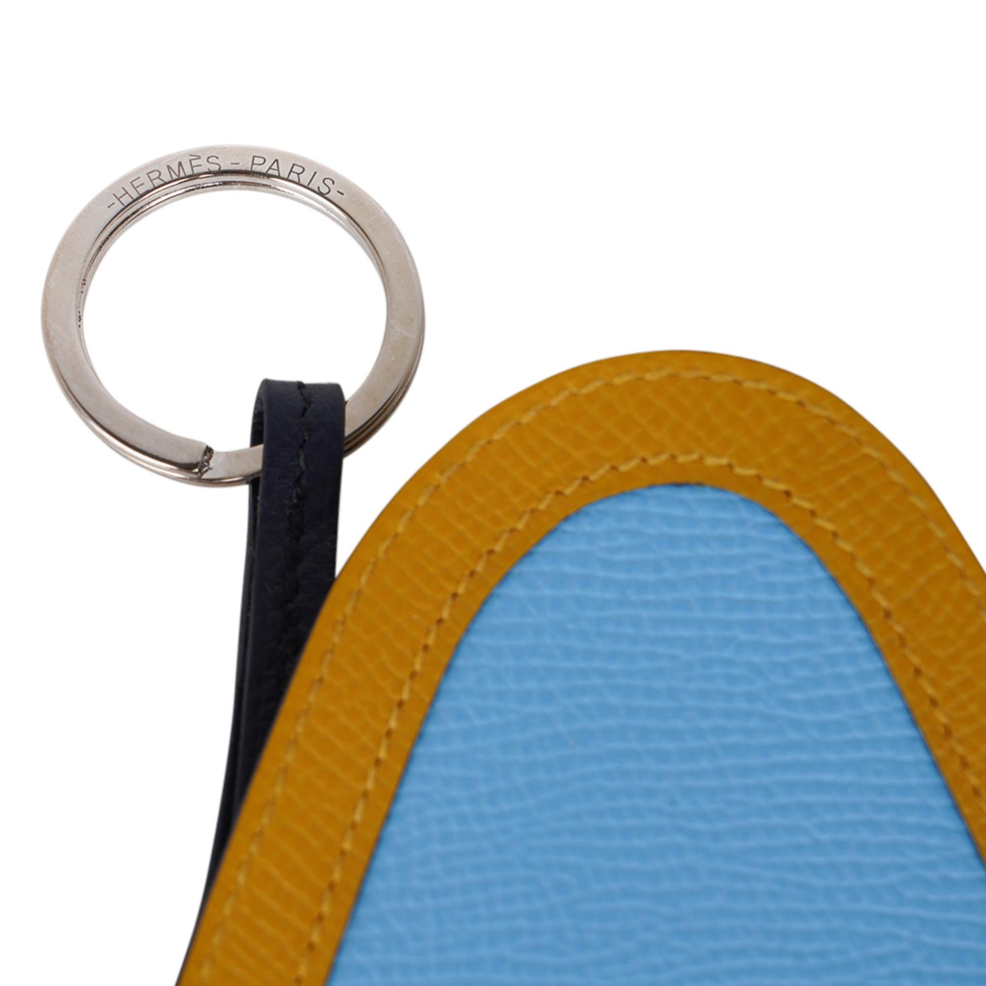 Hermes Camail Key Ring Bag Charm Bleu Celeste /Jaune Ambre/ Blue Indigo New For Sale 3