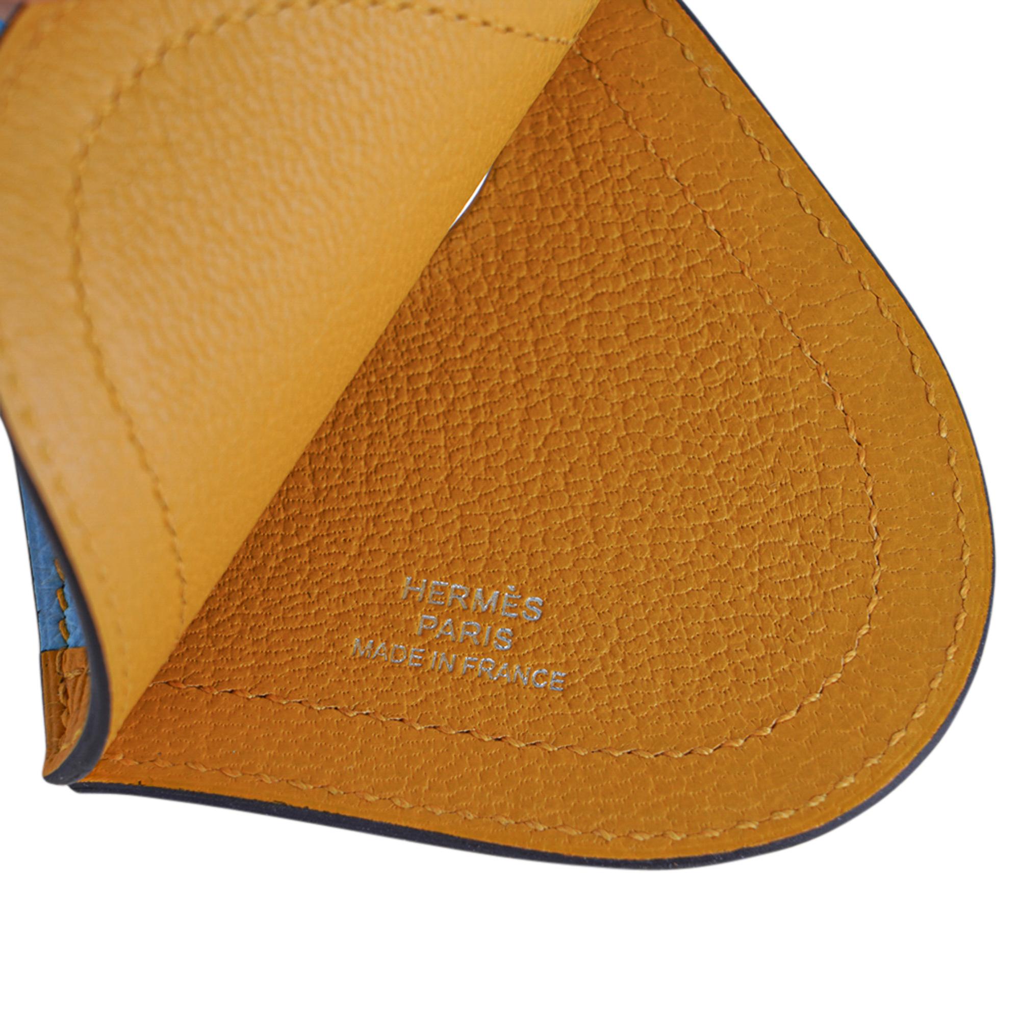 Hermes Camail Key Ring Bag Charm Bleu Celeste /Jaune Ambre/ Blue Indigo New For Sale 4