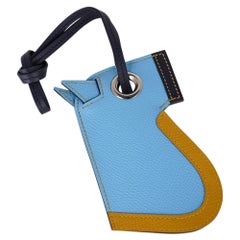 Hermes Camail Key Ring Bag Charm Bleu Celeste /Jaune Ambre/ Blue Indigo New