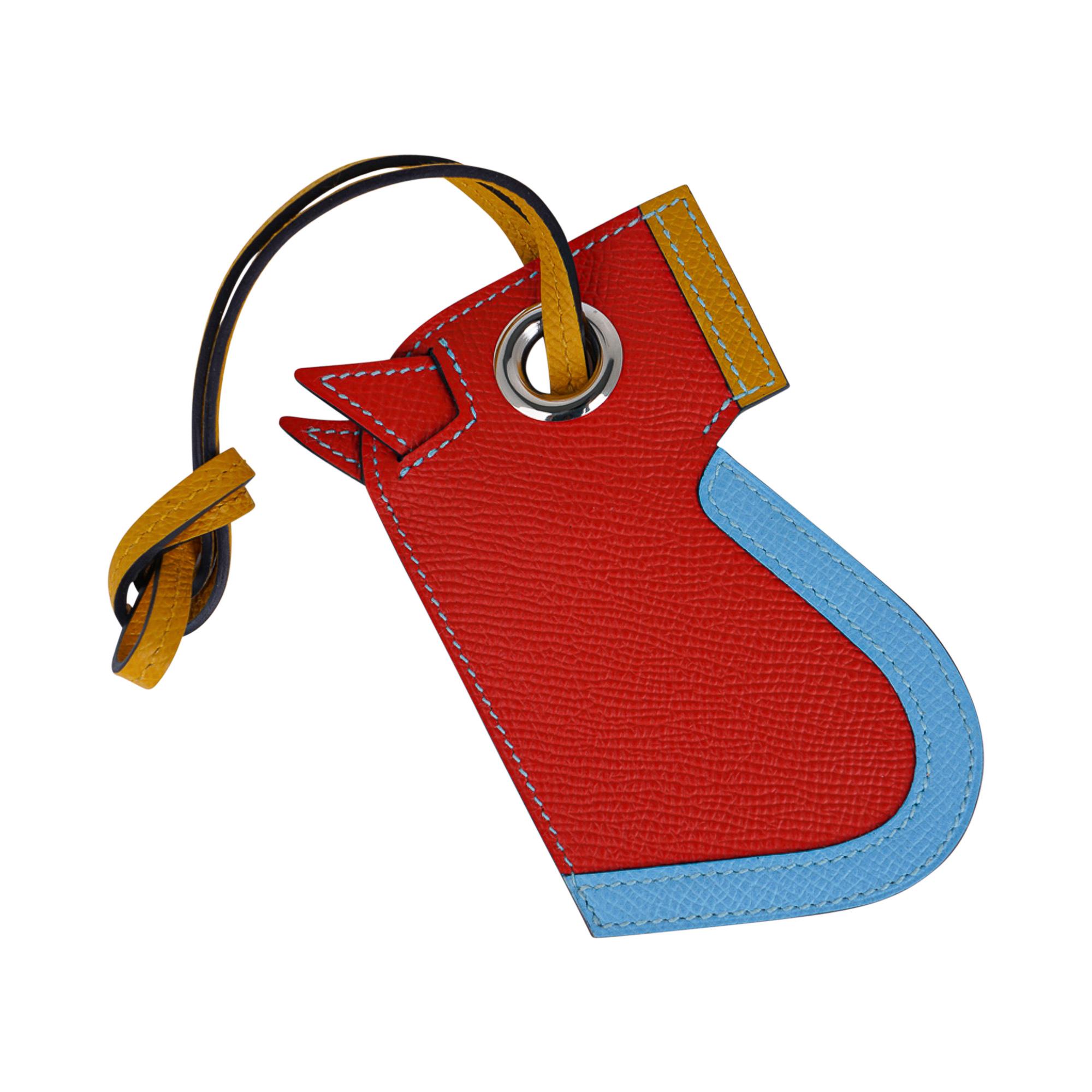 Red Hermes Camail Key Ring Bag Charm Capucine / Jaune Ambre/ Bleu Celeste For Sale