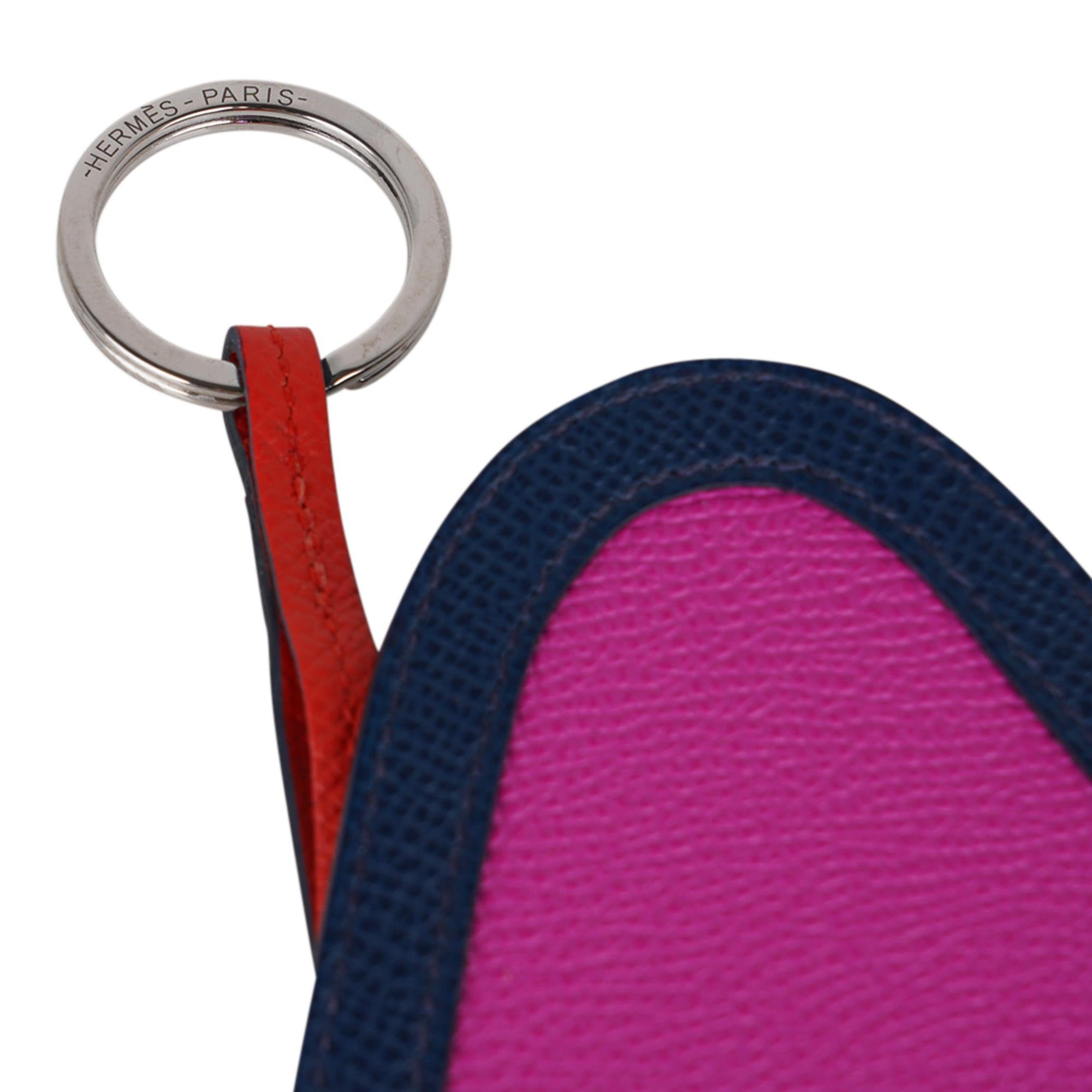 Hermes Camail Key Ring Bag Charm Magnolia / Bleu de Malte / Capucine New In New Condition For Sale In Miami, FL