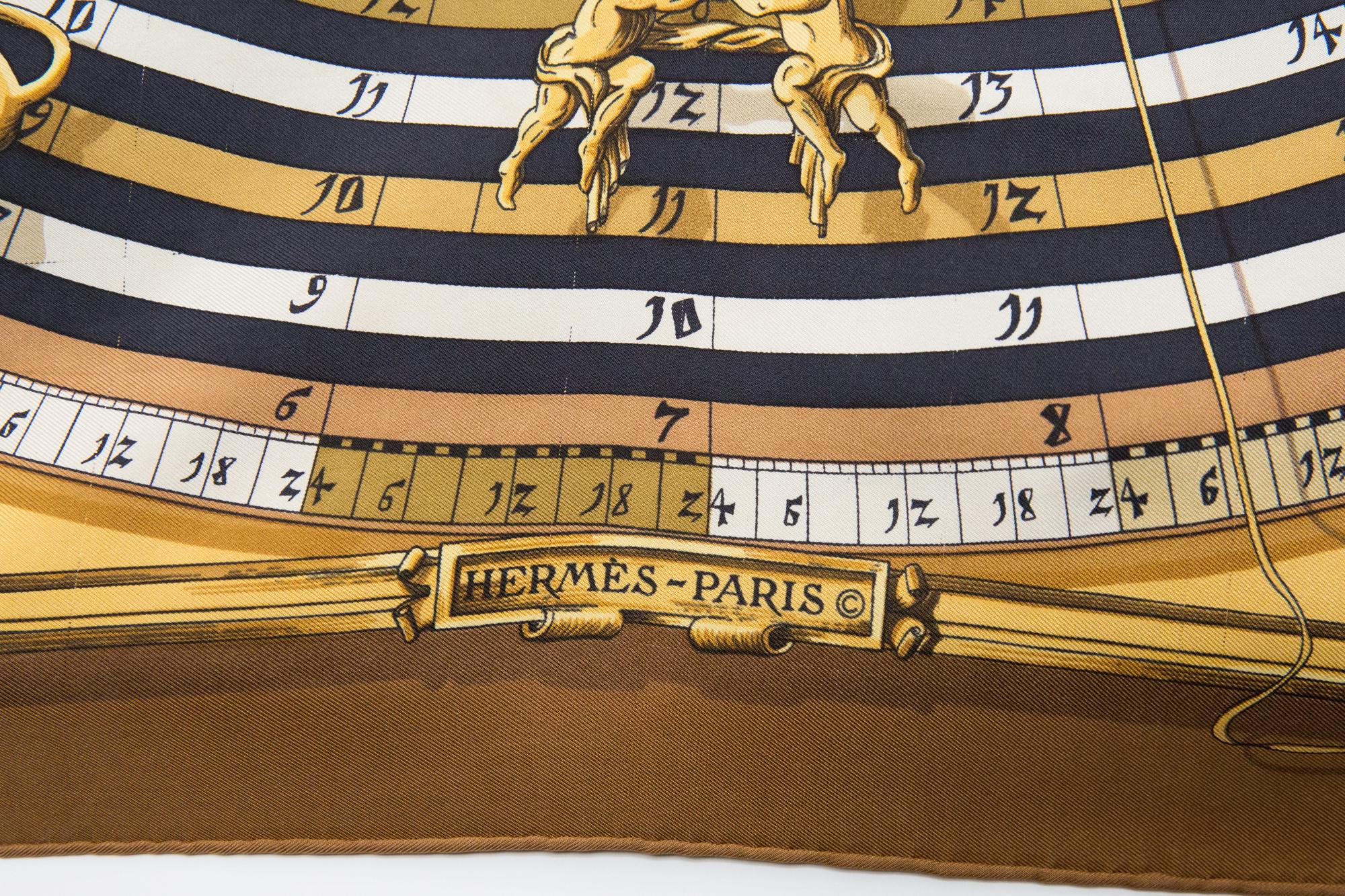 Brown Hermes Camel Astrology Dies et Hore by F. Faconnet Silk Scarf For Sale