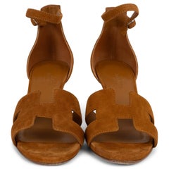 HERMES camel brown suede LEGEND WEDGE Sandals Shoes 36