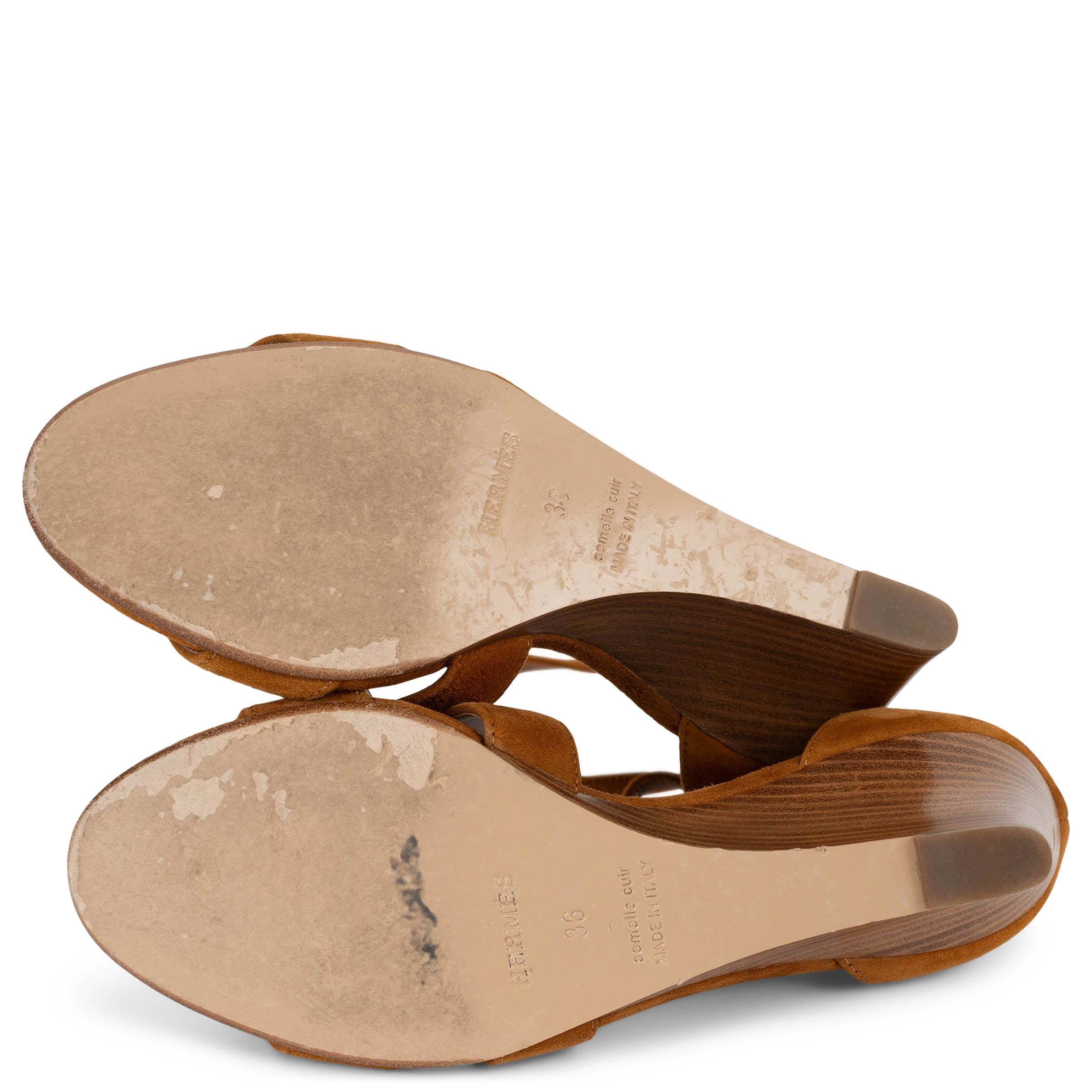 HERMES camel brown suede LEGEND WEDGE Sandals Shoes 36 For Sale 4