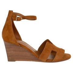HERMES camel brown suede LEGEND WEDGE Sandals Shoes 36