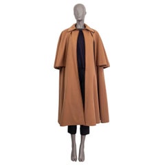 HERMES camel brown wool LEATHER TRIM CAPE Coat Jacket 38 S VINTATGE