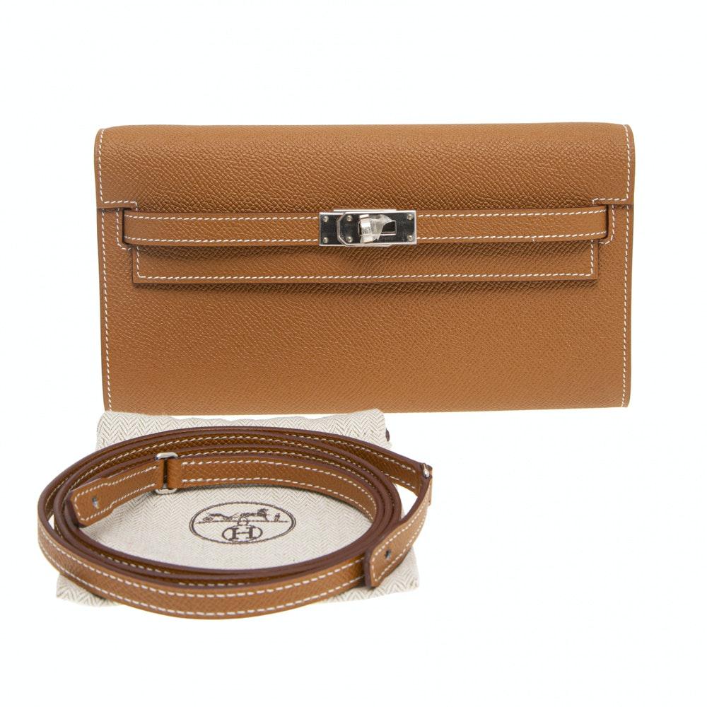 Brown Hermès camel Kelly to Go Clutch / Shoulder bag