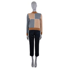 HERMES camel & navy cashmere 2019 HOUNDSTOOTH MOCK NECK Sweater 34 XS