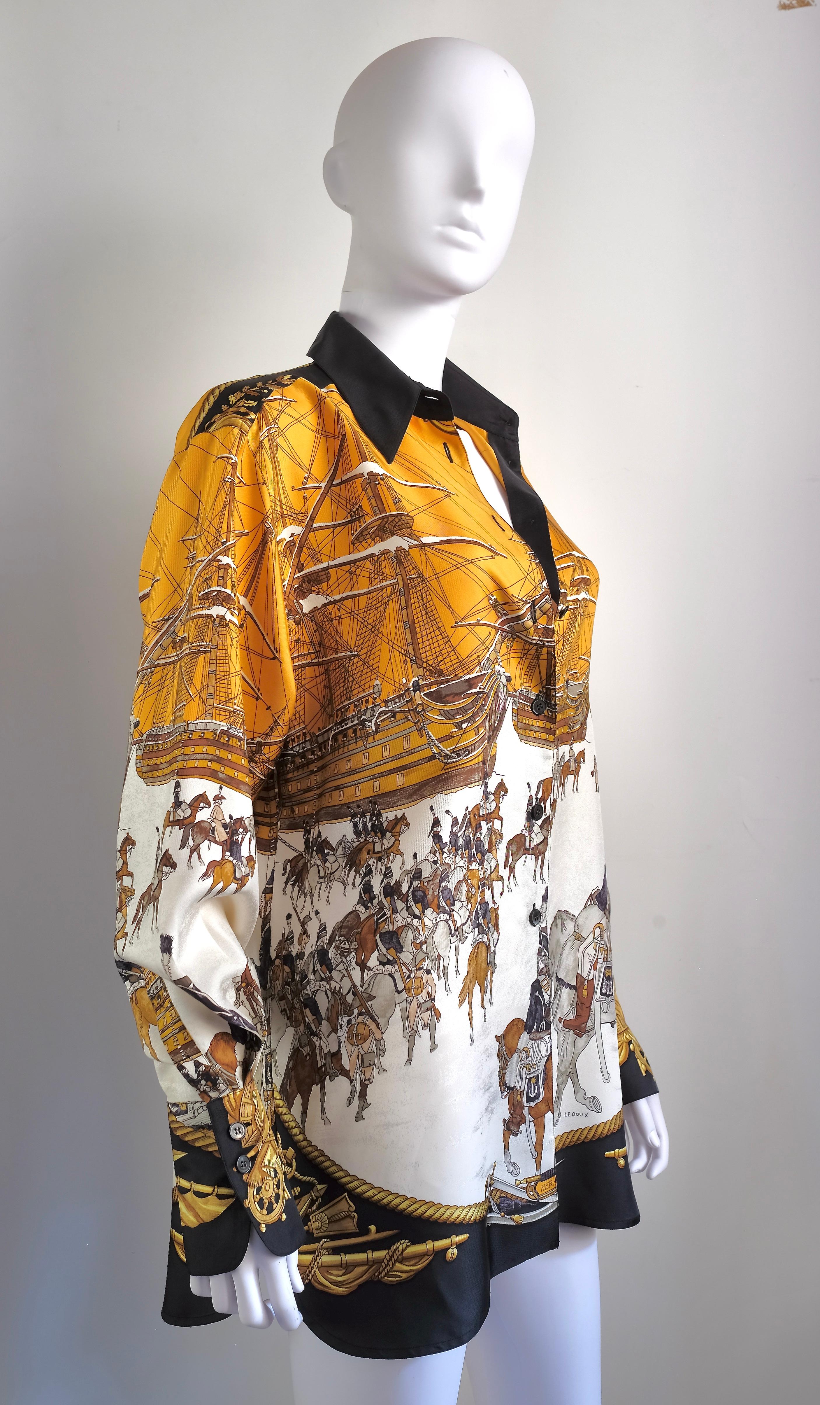Hermès Vintage Selection - Straordinaria camicia in seta con motivo 