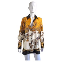 HERMÈS - "Marine et Cavalerie" Silk Shirt By Philippe Ledoux