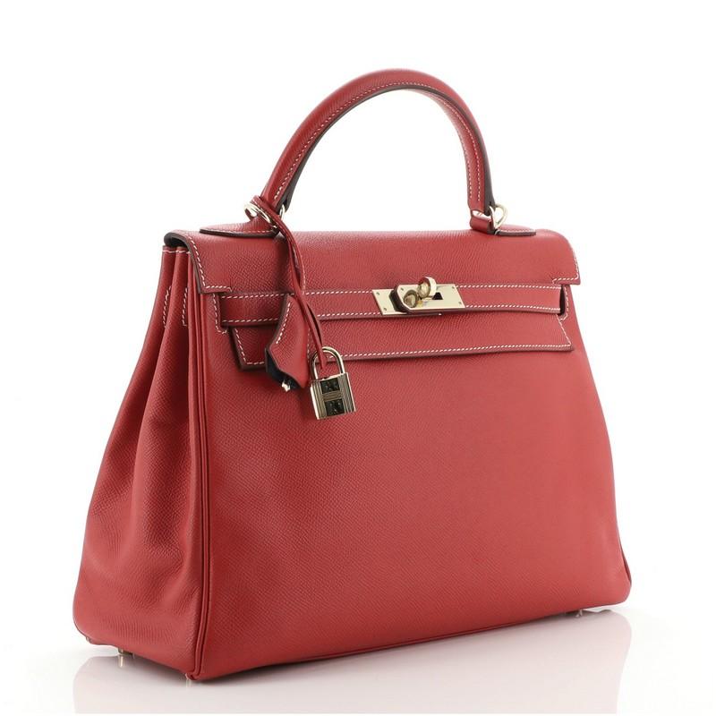 Red Hermes Candy Kelly Handbag Epsom 32