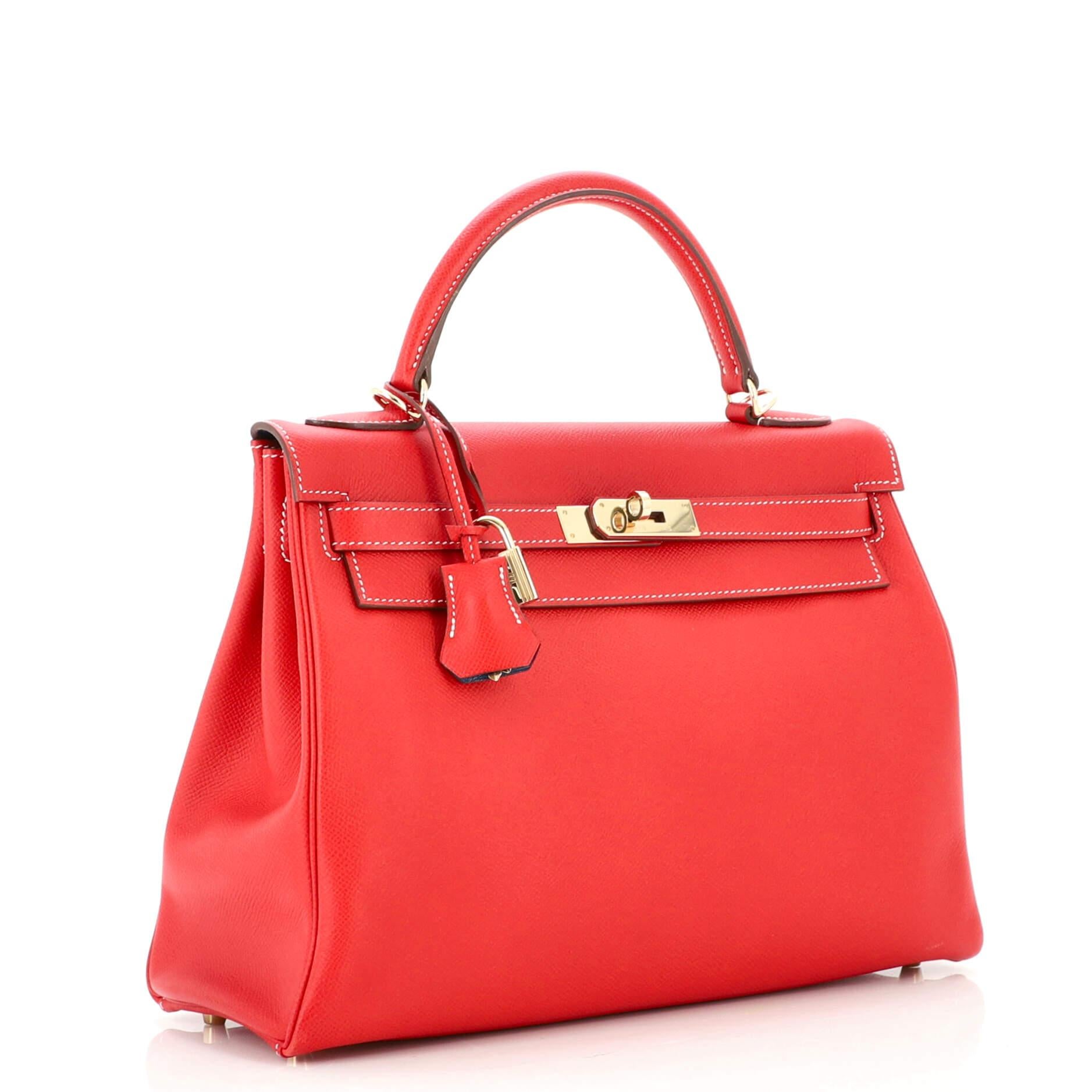 Red Hermes Candy Kelly Handbag Epsom 32