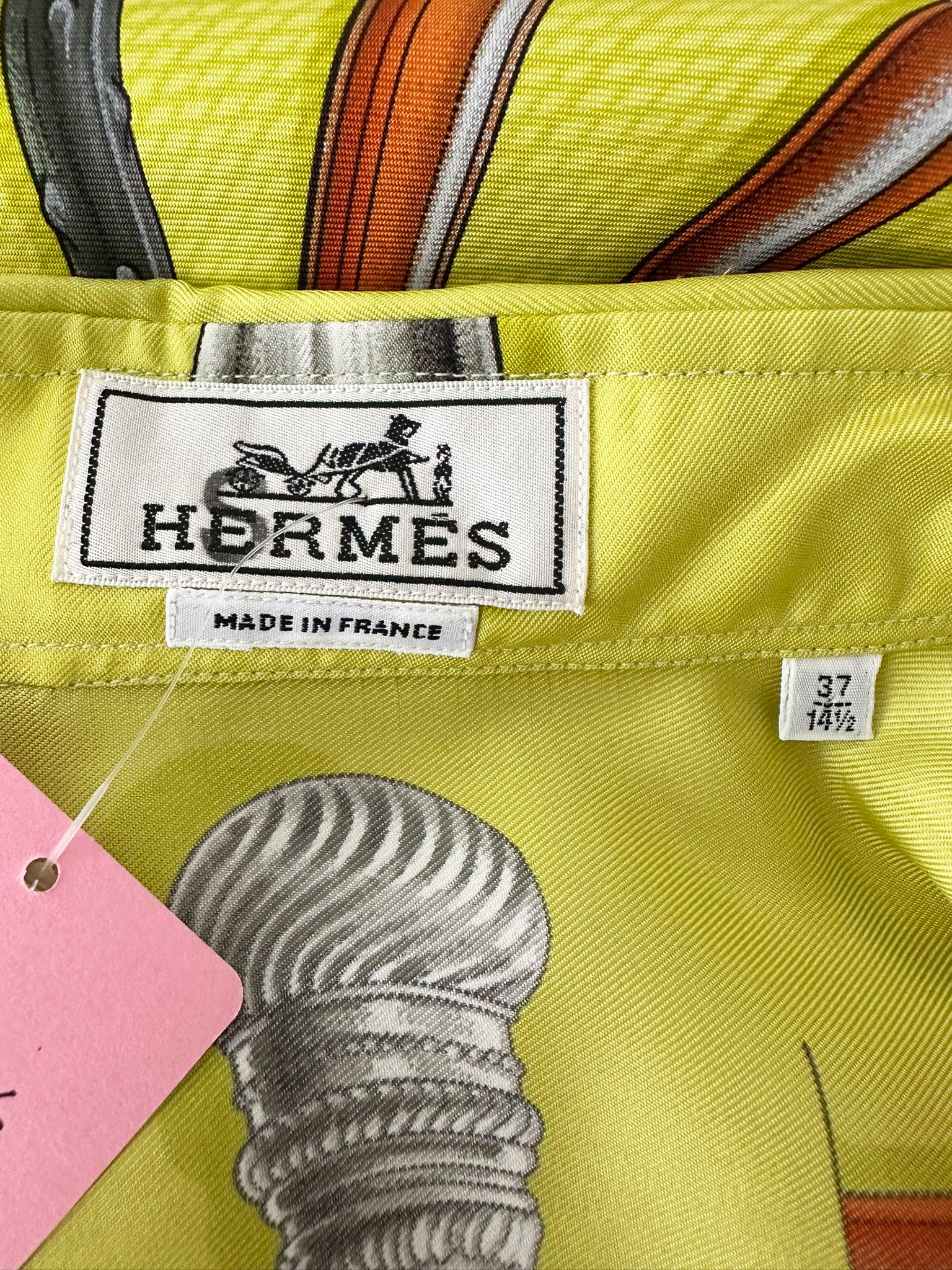 Hermes Cannes & Pommeaux By Franoise De La Perriere Silk Twill Mens Shirt    17 For Sale 11