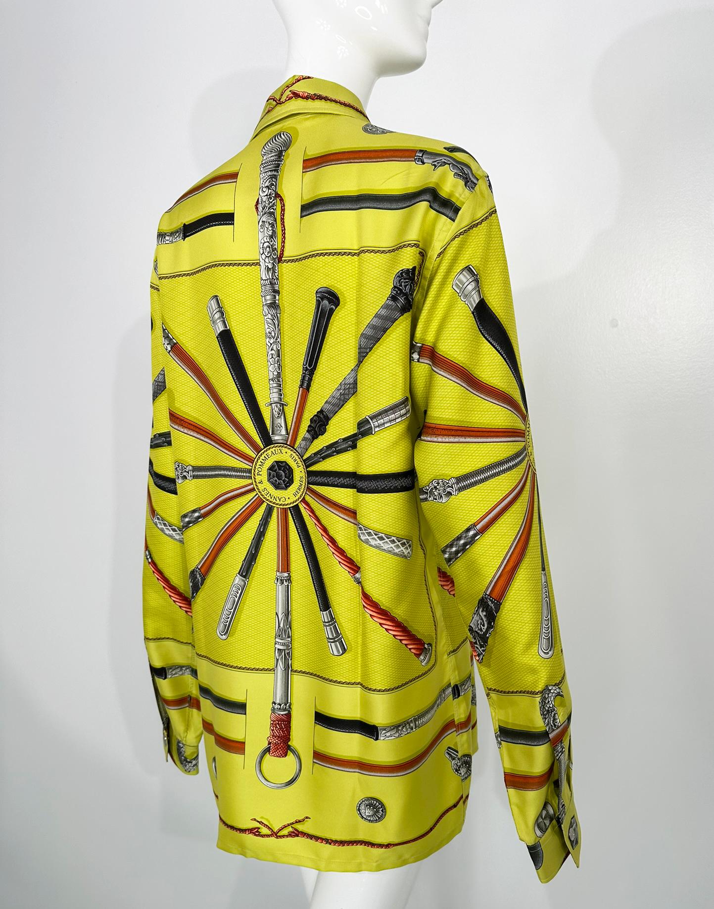 Men's Hermes Cannes & Pommeaux By Franoise De La Perriere Silk Twill Mens Shirt    17 For Sale