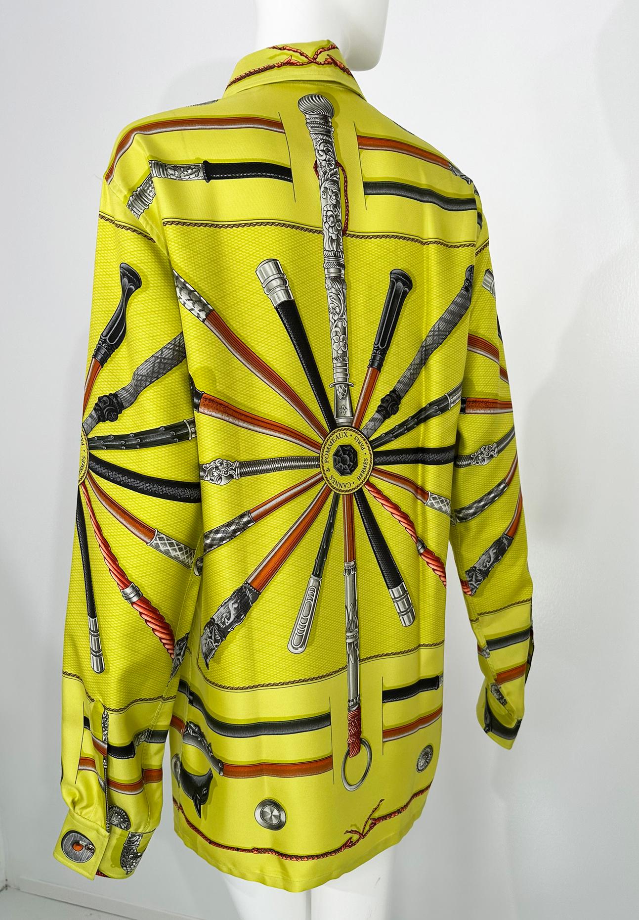 Hermes Cannes & Pommeaux By Franoise De La Perriere Silk Twill Mens Shirt    17 For Sale 2
