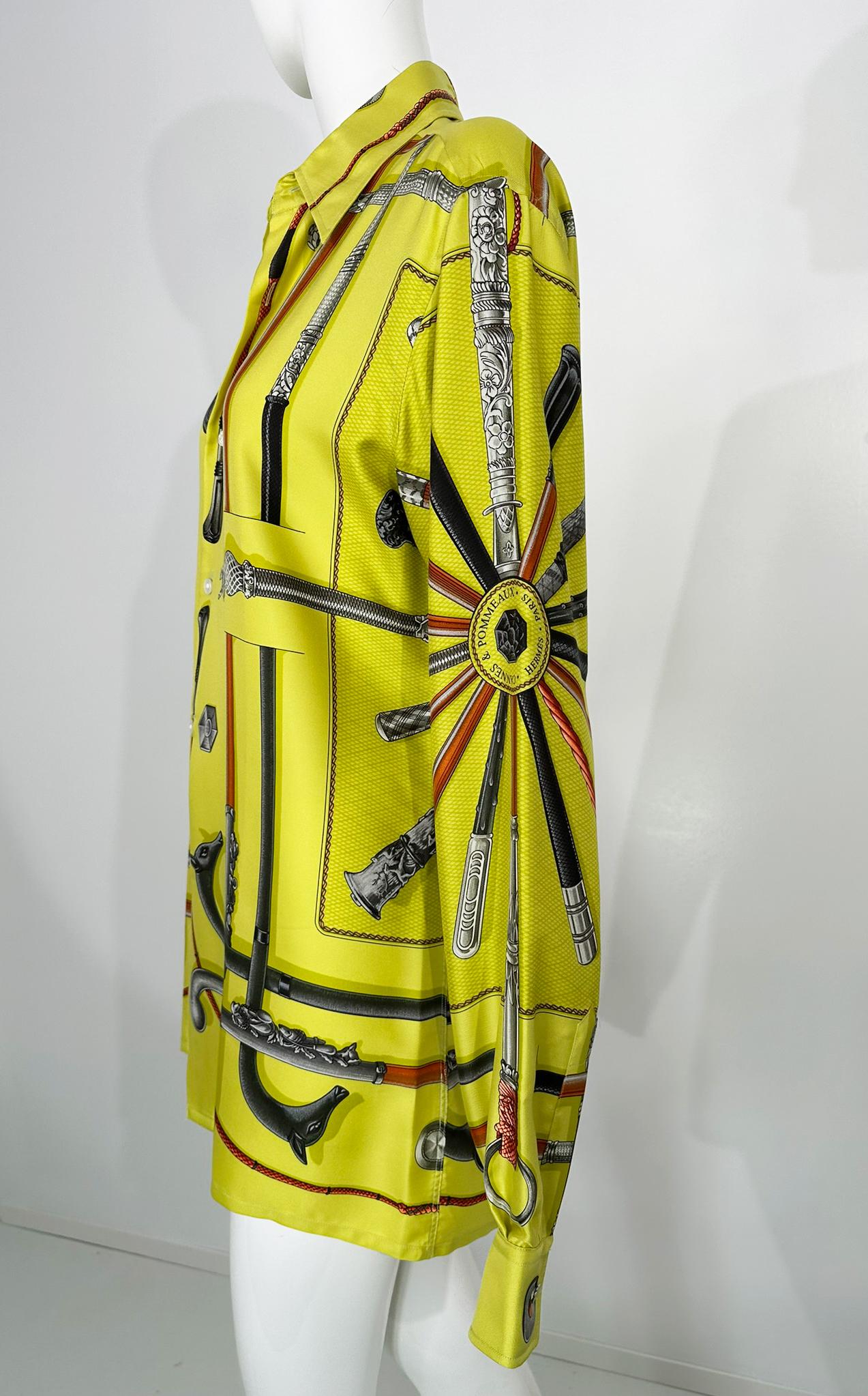 Hermes Cannes & Pommeaux By Franoise De La Perriere Silk Twill Mens Shirt    17 For Sale 4