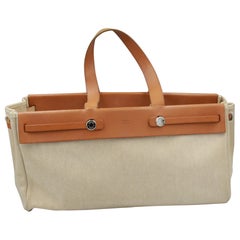 Used Hermes Canvas and Natural Leather Herbag 