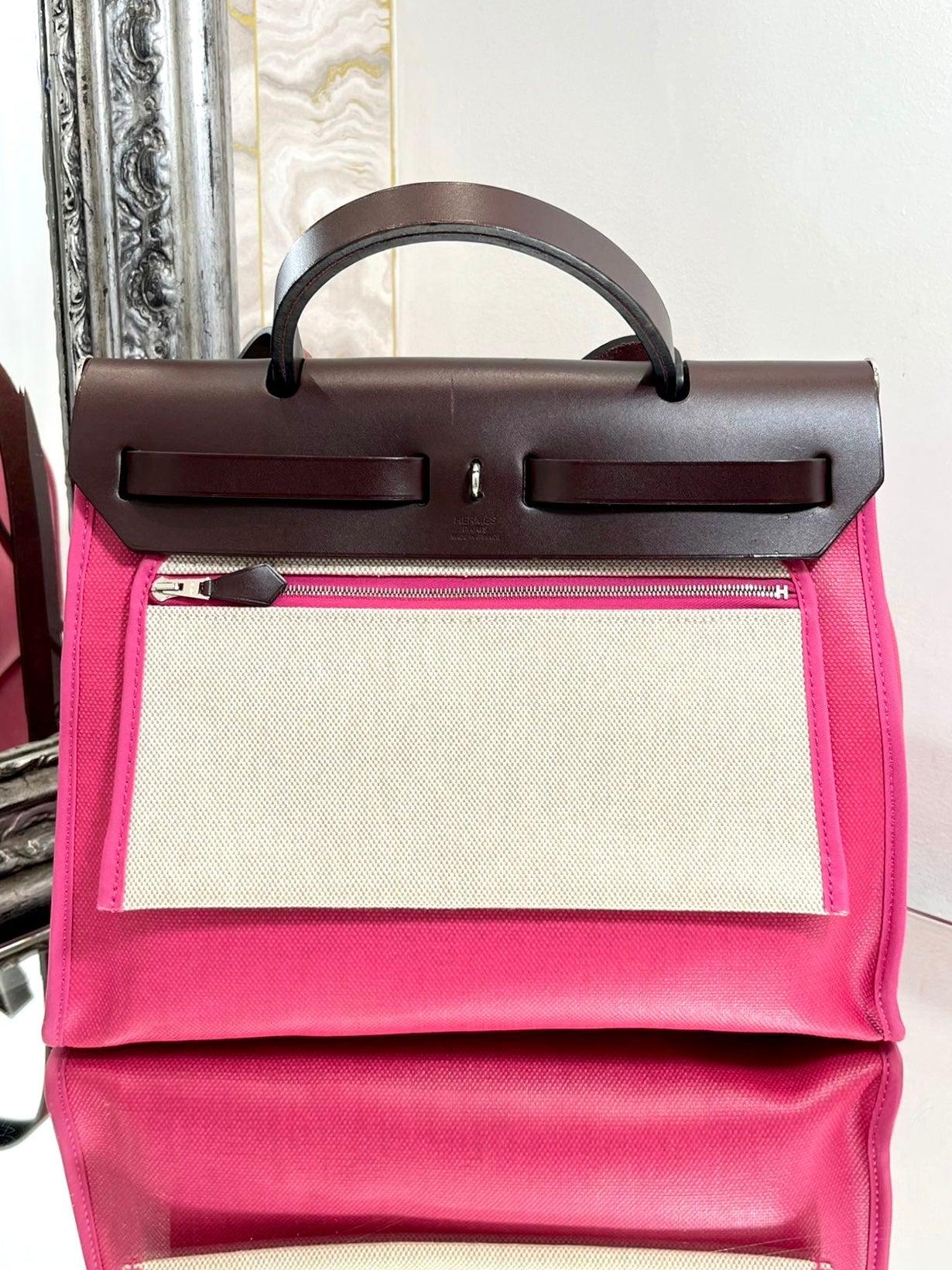 Pink Hermes Canvas & Leather Herbag 31 For Sale