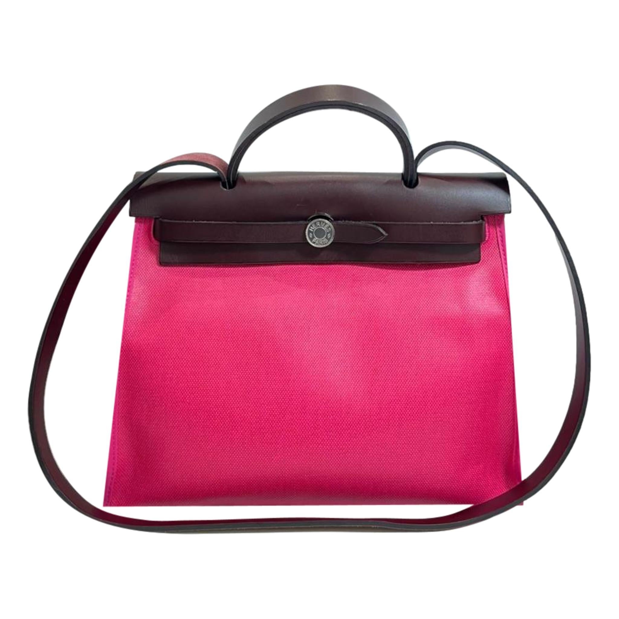 Pink Hermes Canvas & Leather Herbag 31cm For Sale