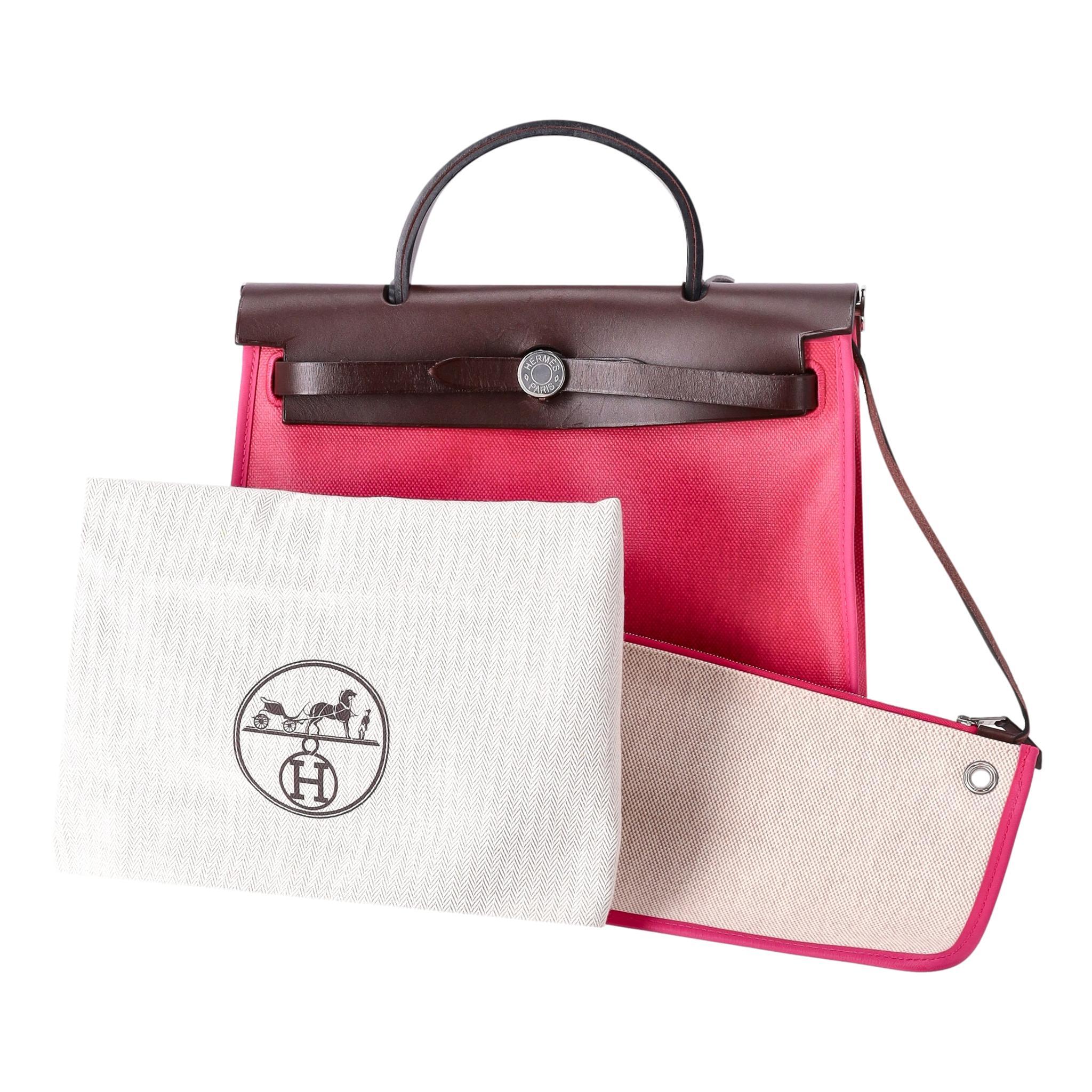 Hermes Canvas & Leather Herbag 31cm For Sale 4