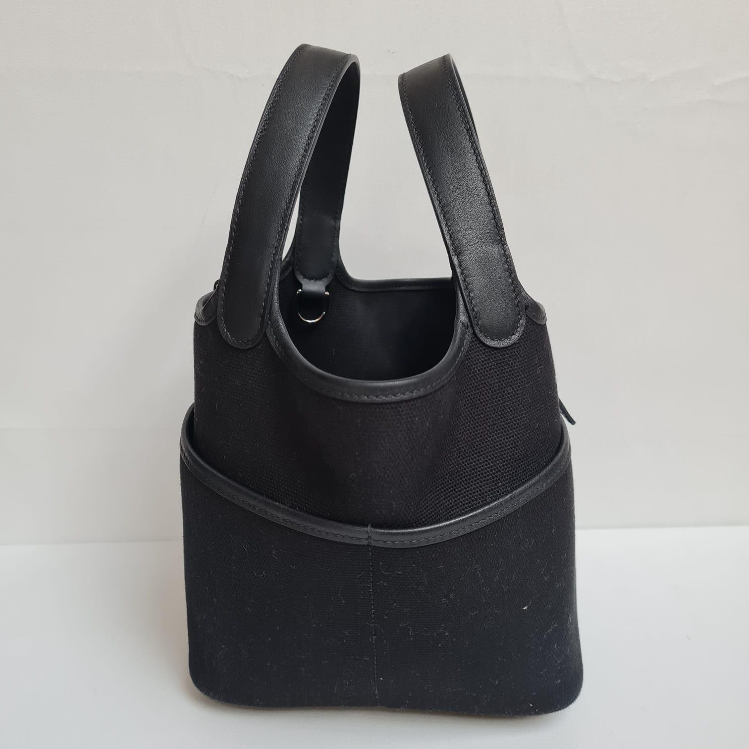 Women's or Men's Hermes Canvas/Swift Leather Black Picotin 18 Cargo Bag