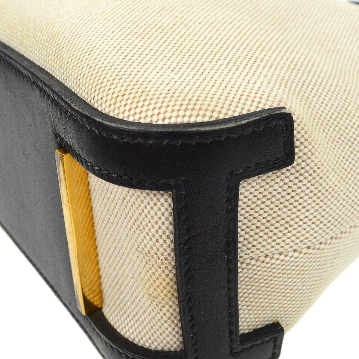 HERMES Canvas Tan CreamC Calfskin Leather Gold Hardware Top Handle Tote Bag 1
