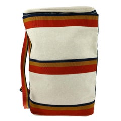 Vintage Hermes Canvas Tan Red Blue Orange Stripe Men's Knapsack Shoulder Travel Bag