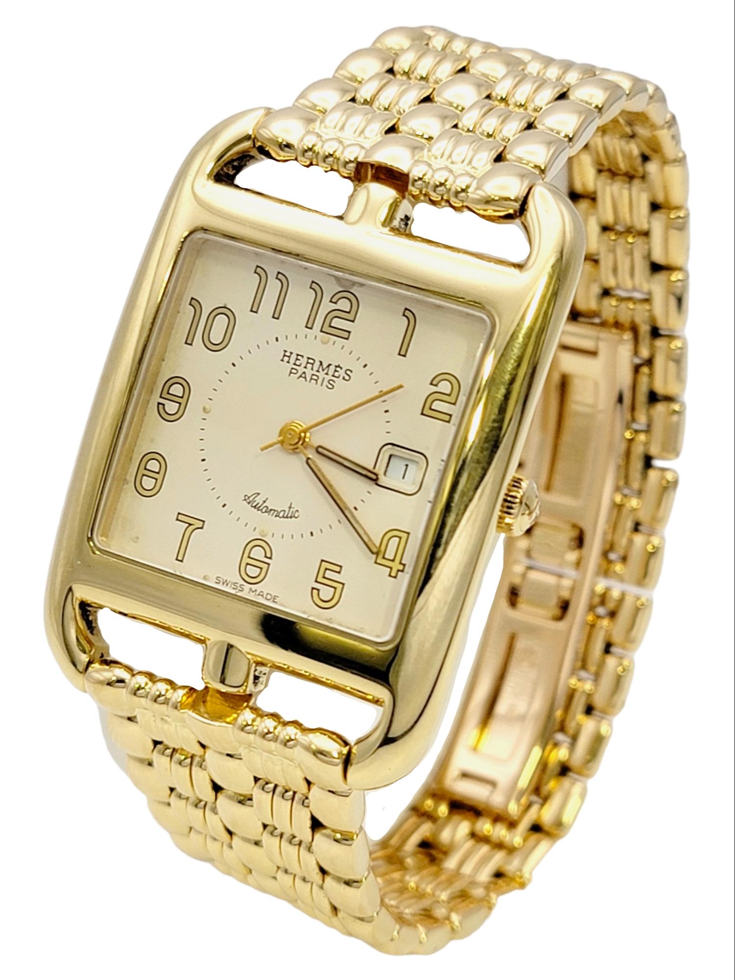Hermès Cape Cod Automatik-Armbanduhr 18 Karat Gelbgold 31 mm Rechteckiges Gehäuse (Zeitgenössisch) im Angebot