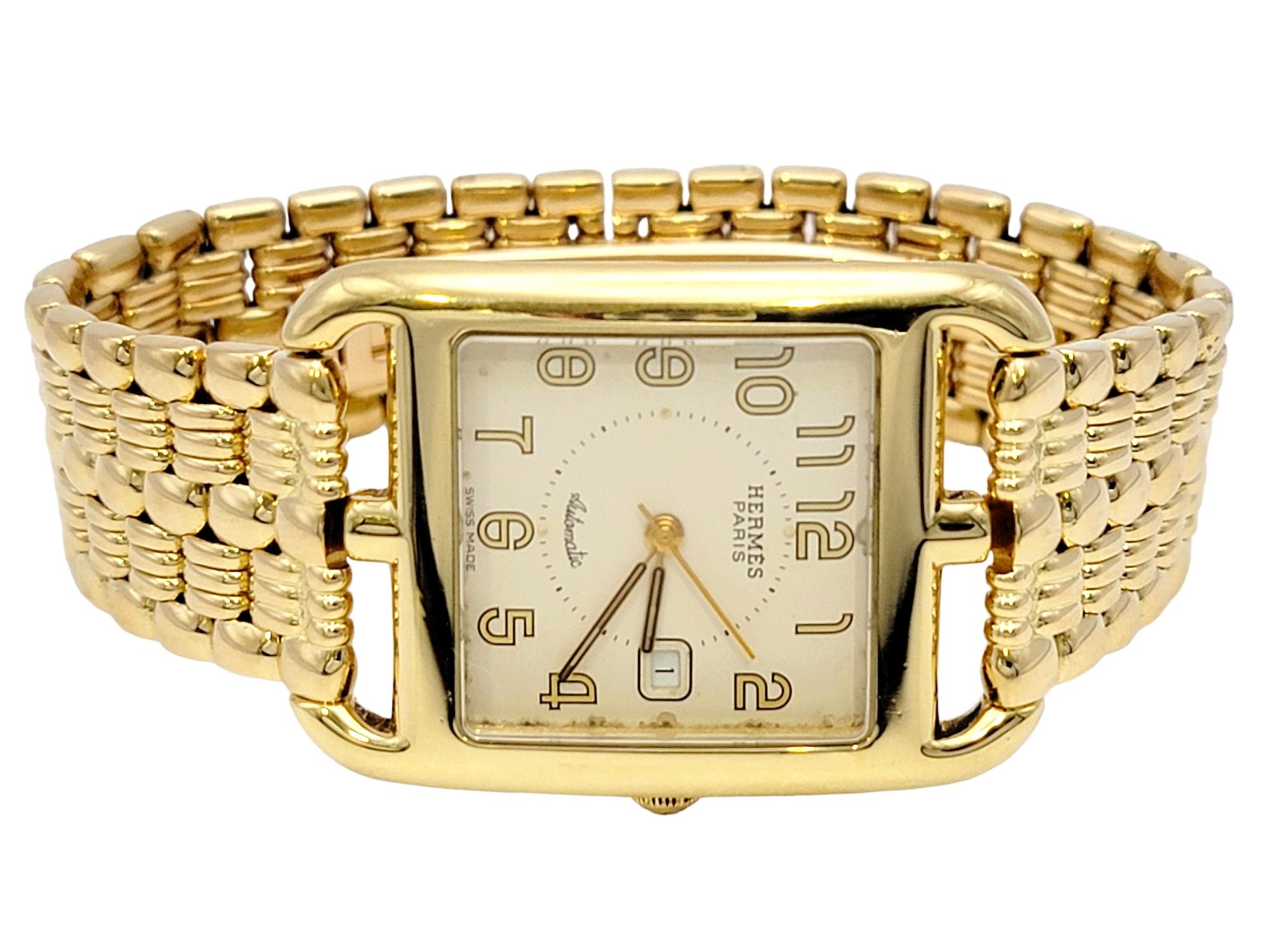 Hermès Cape Cod Automatik-Armbanduhr 18 Karat Gelbgold 31 mm Rechteckiges Gehäuse im Zustand „Gut“ im Angebot in Scottsdale, AZ